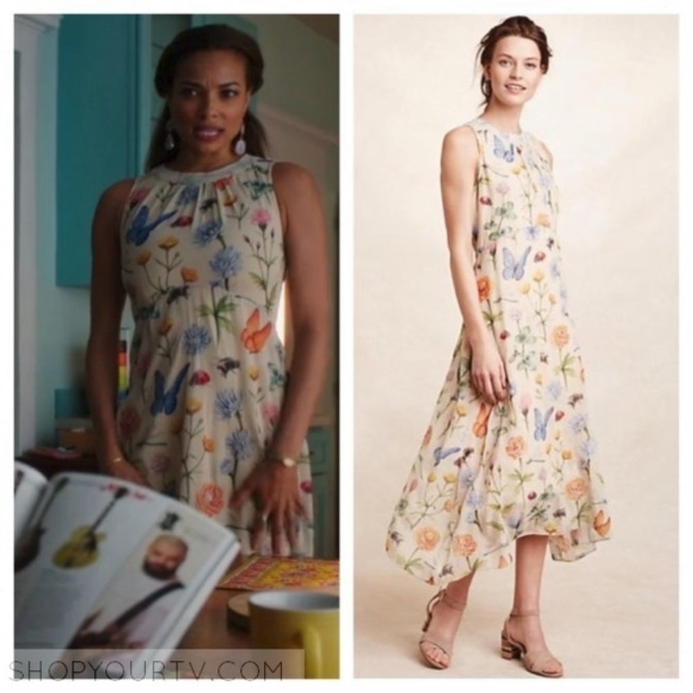 Anthro Pankaj & Nidhi Butterfly Garden Midi Dress